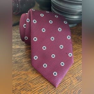 Men's Ermenegildo Zegna Ruby Red Floral Dot Neats Woven Silk 60” - Long